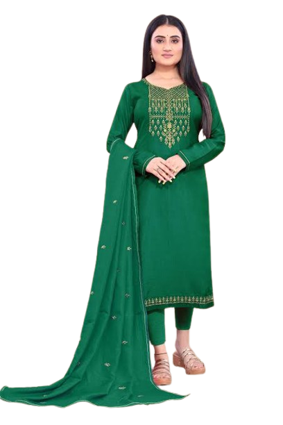 Women’s Green Salwar Suit with Embroidered Yoke
