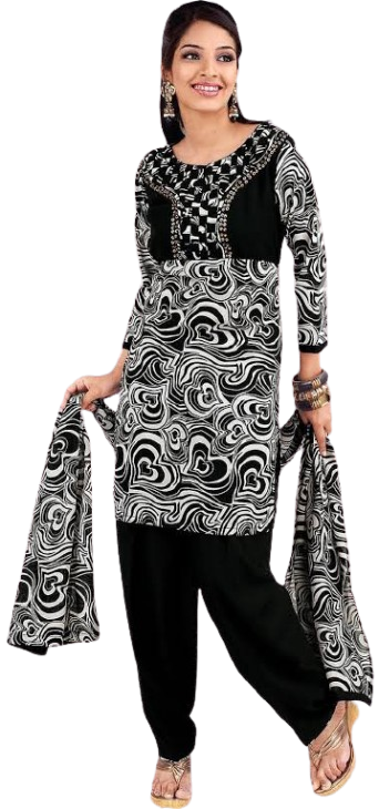 Black & White Printed Salwar Suit for Women