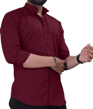 Men’s Maroon Mandarin Collar Casual Shirt