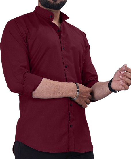 Men’s Maroon Mandarin Collar Casual Shirt