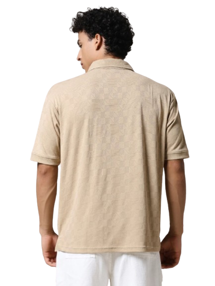 Beige Textured Polo T-Shirt