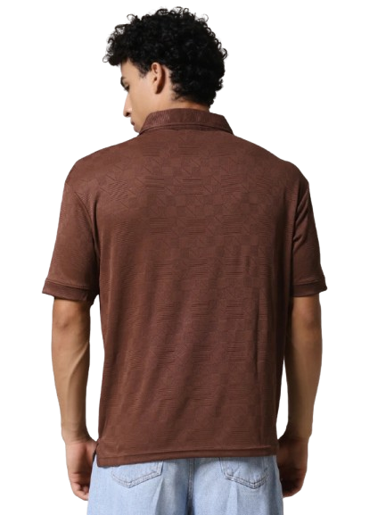 Brown Textured Polo T-Shirt
