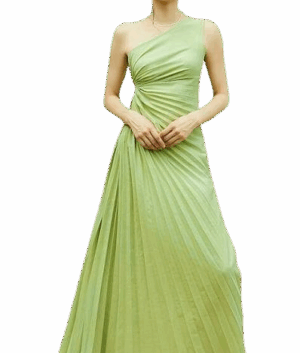 Chic Pleated One-Shoulder Maxi Dress in Mint Green
