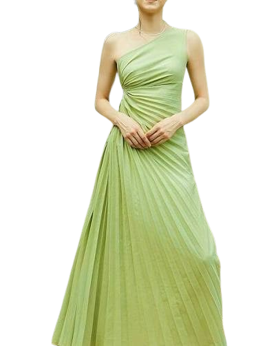 Chic Pleated One-Shoulder Maxi Dress in Mint Green