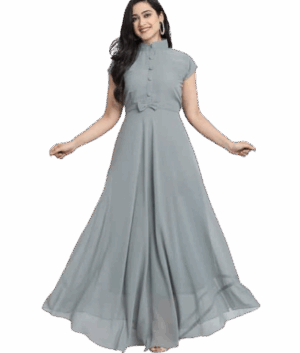 Chic Slate Grey Georgette Maxi Dress with Bow Detail