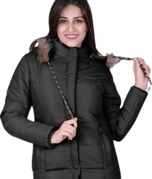 Classic Black Insulated Winter Parka with Faux Fur Hood