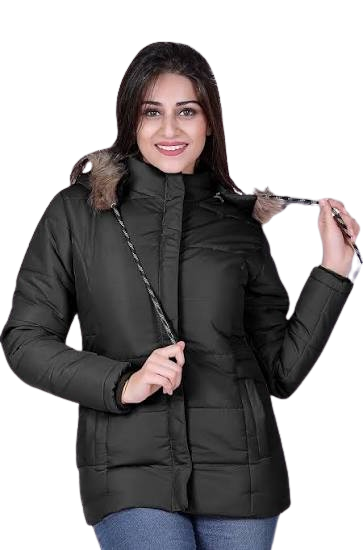 Classic Black Insulated Winter Parka with Faux Fur Hood