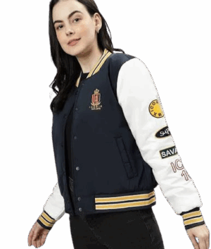 Classic Navy & White Varsity/Bomber Jacket with Patches