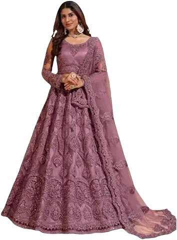 Designer Embroidered Anarkali Gown with Dupatta – Mauve Purple