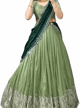 Designer Green Silk Lehenga Choli with Contrasting Dark Green Dupatta