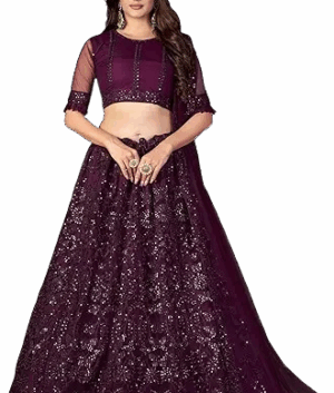 Designer Wine Purple Sequin Embroidered Lehenga Choli with Dupatta