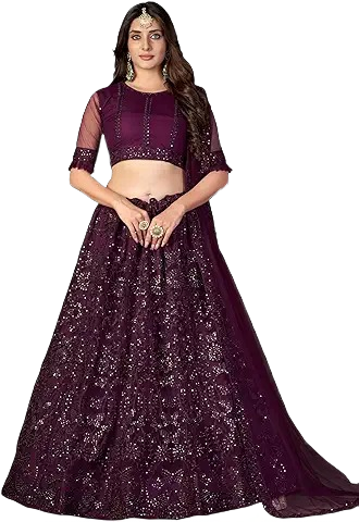 Designer Wine Purple Sequin Embroidered Lehenga Choli with Dupatta