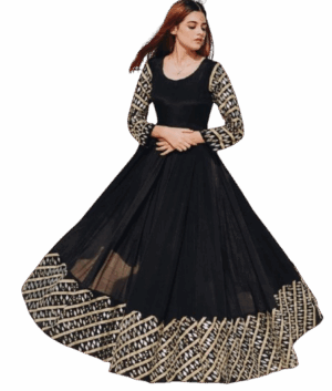 Elegant Black Georgette Anarkali Gown with Sequin Work