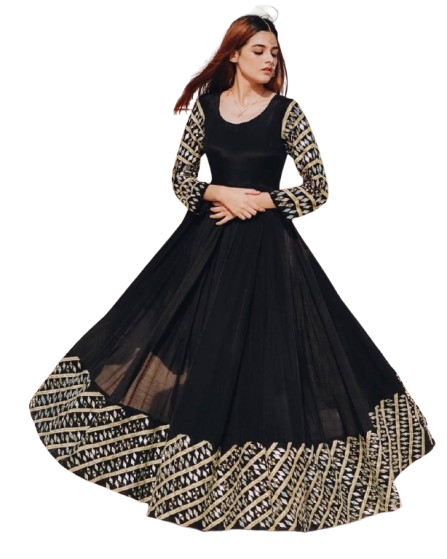 Elegant Black Georgette Anarkali Gown with Sequin Work