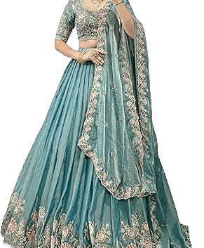 Elegant Teal Green Embroidered Net Lehenga Choli with Dupatta