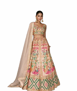 Floral Embroidered Silk Lehenga Choli with Contrasting Dupatta
