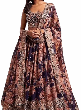 Floral Heritage Lehenga Choli with Dupatta – Navy Rose