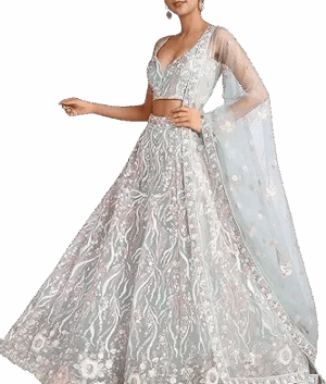 Ethereal Pastel Embroidered Lehenga Choli with Sheer Dupatta – Mint Frost