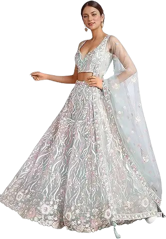 Ethereal Pastel Embroidered Lehenga Choli with Sheer Dupatta – Mint Frost