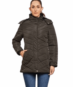 Elegant Longline Chevron Quilted Insulated Parka