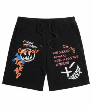 Black Graffiti Print Statement Shorts
