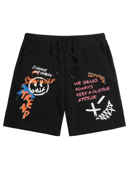 Black Graffiti Print Statement Shorts