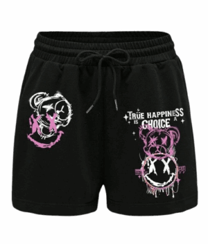 Black Graphic Print Casual Shorts